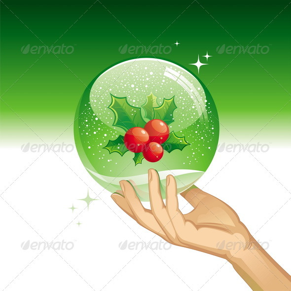 Vector Snow Globe With Holly Berries - Christmas Seasons/Holidays