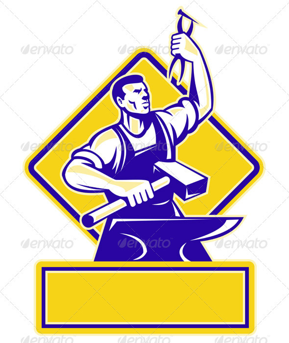 Blacksmith Holding Hammer with Anvil - People Characters
