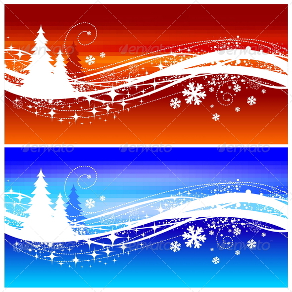 Abstract Winter Landscape With Christmas Trees - Seasons/Holidays Conceptual
