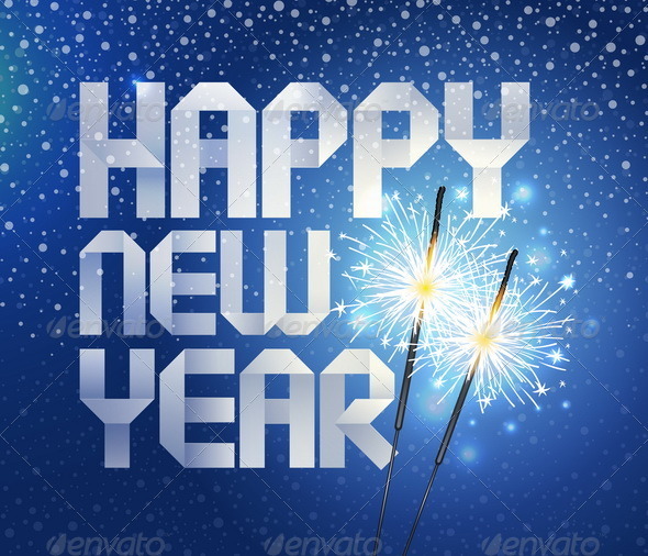 New Years Paper Greeting And Sparklers - Seasons/Holidays Conceptual