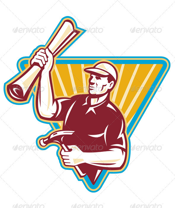 Carpenter Holding a Building Plan and Hammer - People Characters
