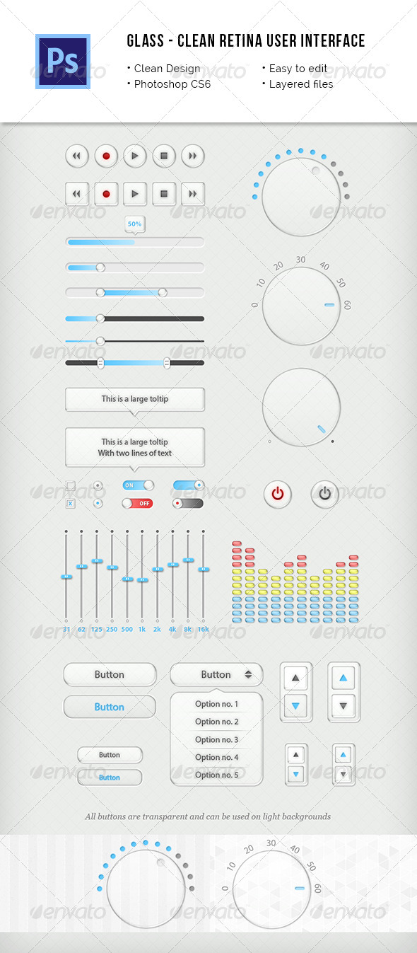 Retina Glass User Interface Kit - User Interfaces Web Elements