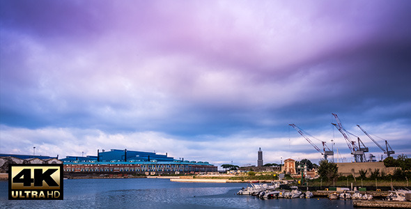 Time Lapse of Port with Industrial Buildings - 4K