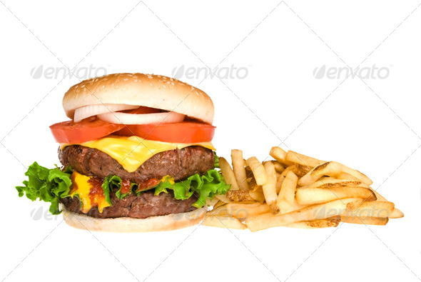 Hamburger and french fries - Stock Photo - Images