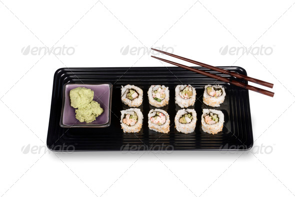 Sushi rolls on plate with chopsticks - Stock Photo - Images