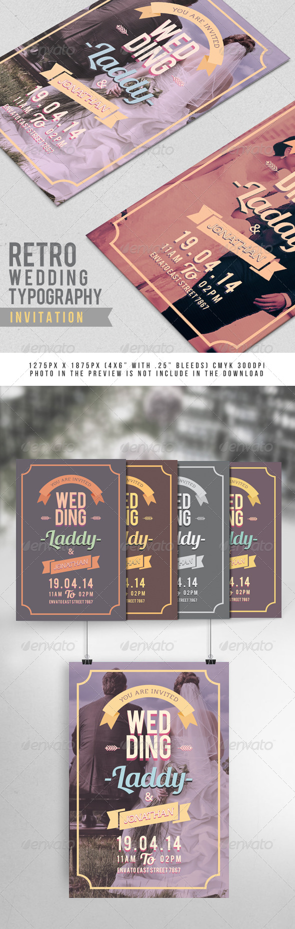 Retro Wedding Typography Invitation