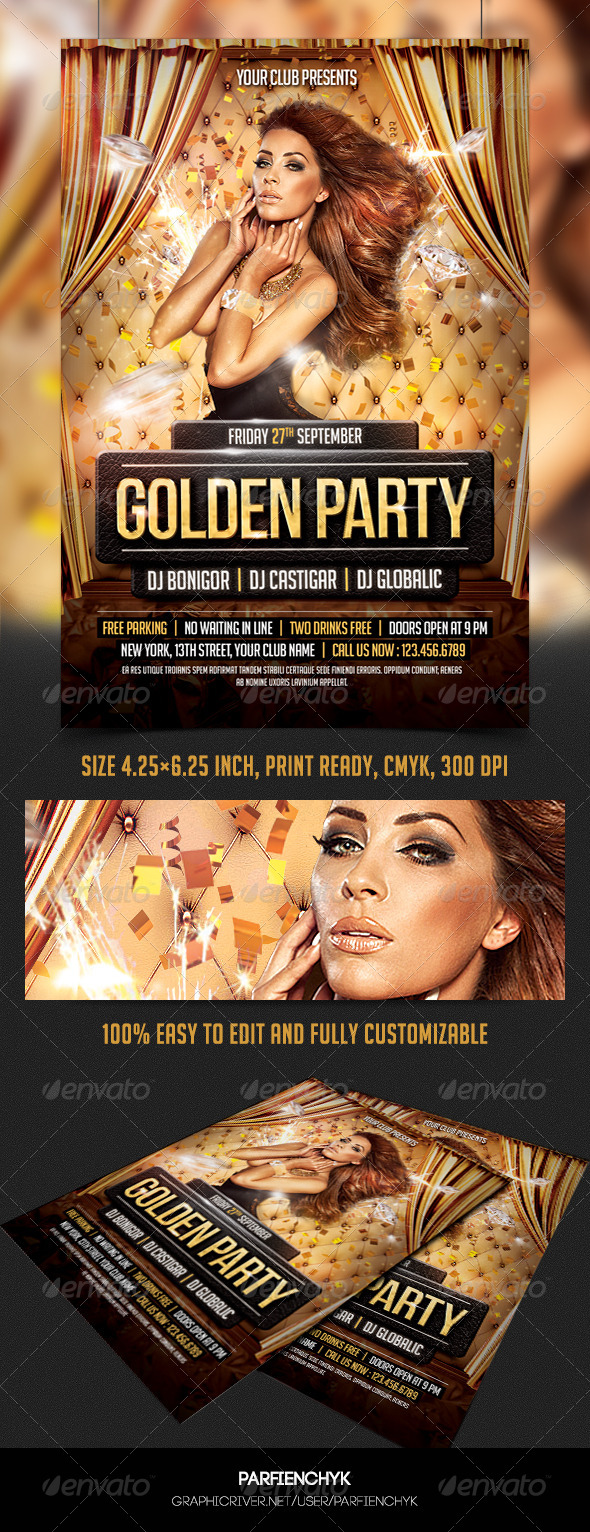Golden Party Flyer Template - Clubs & Parties Events