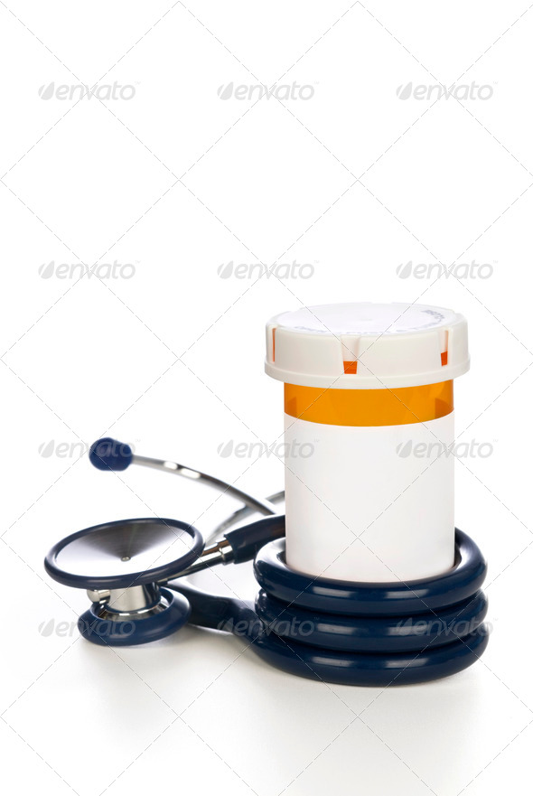 Stethoscope and pill bottle - Stock Photo - Images