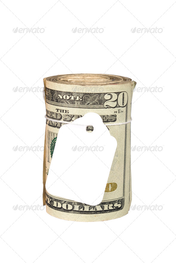 Roll of money with blank price tag - Stock Photo - Images