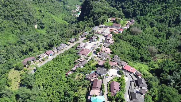 Aerial view from drone of rural village in the mountains