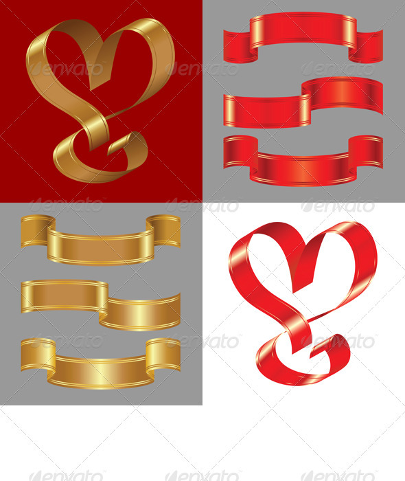Vector Set of the Shiny Gold and Red Ribbons