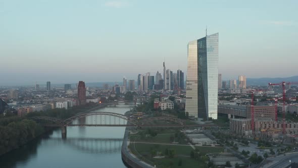 European Metropolitan Area Big City Frankfurt Am Main, Germany with Central Bank Tower in Morning alt