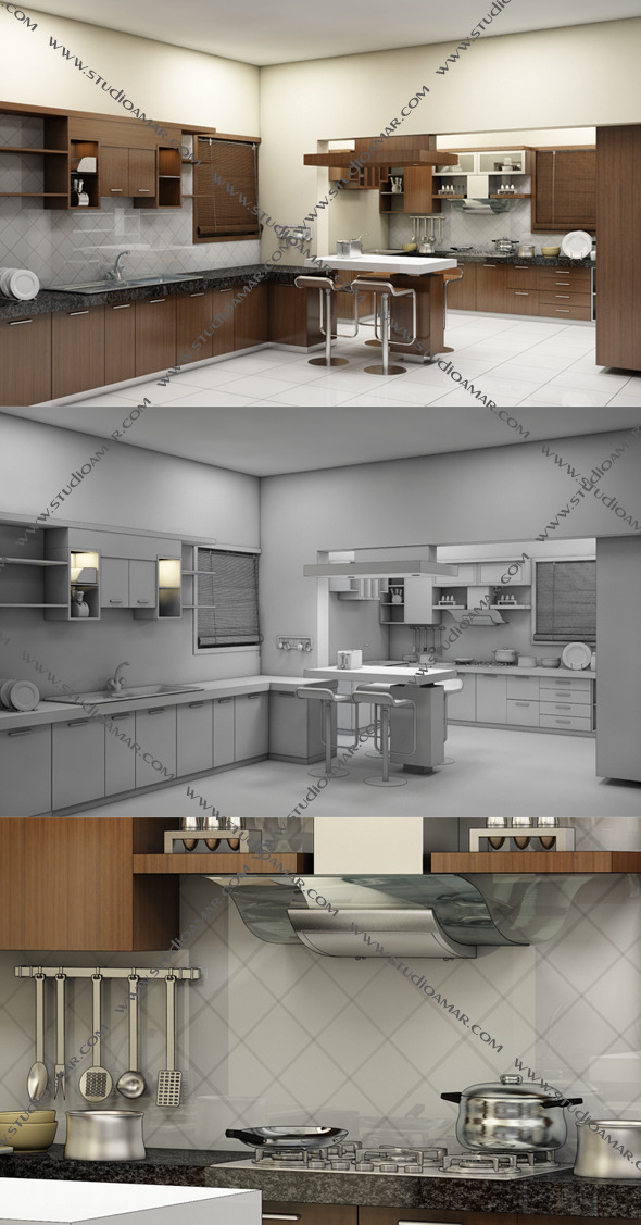 Realistic Kitchen interior - 3Docean 8544872