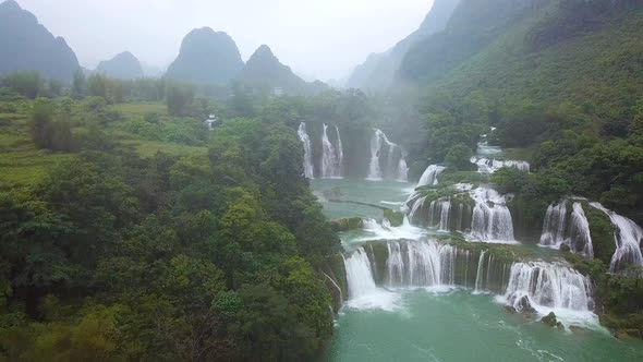 Panorama view of a beautiful waterfall