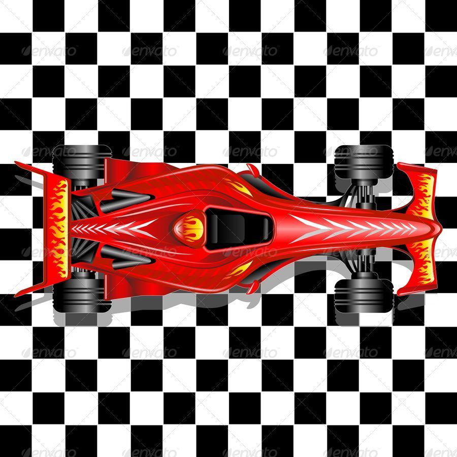 Formula 1 Red Race Car on Checkered Background by Bluedarkat | GraphicRiver