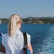 Cruise Ship Vacation in Greece. Young Woman Leaving Greek Island on Cruise Boat at Sea. Romantic - VideoHive Item for Sale