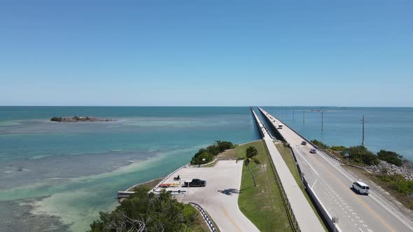 Drone flight north up U.S. highway 1 near Little Money Key looking at Seven Mile Bridge.  A public b alt