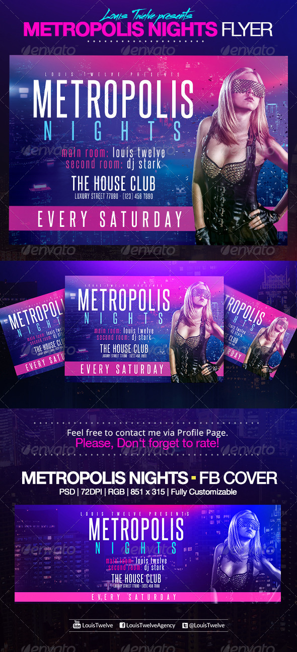 Metropolis Nights | Horizontal Flyer + FB Cover - Clubs & Parties Events