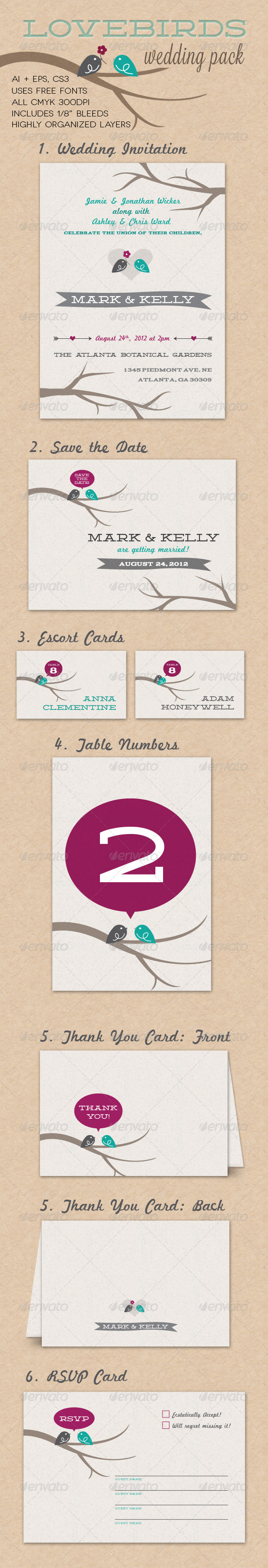 Lovebirds Wedding Pack - Weddings Cards & Invites