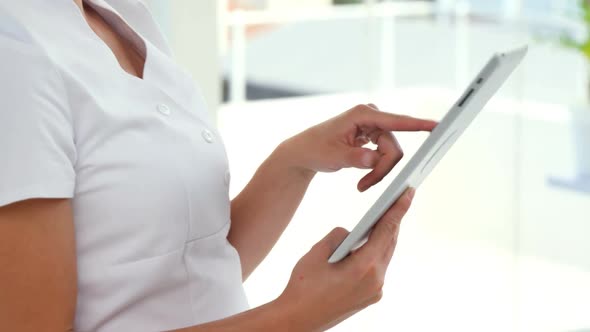 Therapist using her tablet computer alt