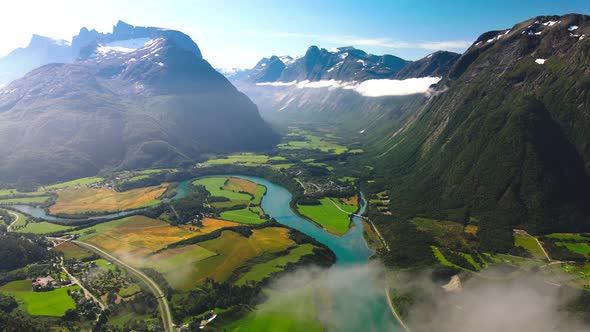 Rampestreken in Andalsnes, Norway, drone aerial view alt