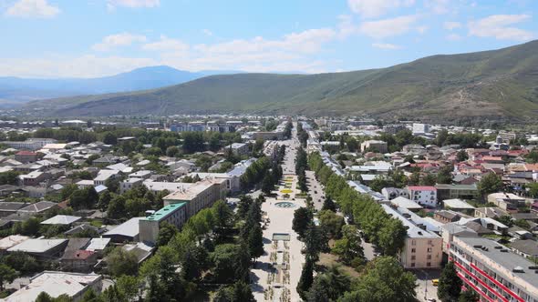 Aerial view of the central square in city Gori. Stalin's Homeland alt