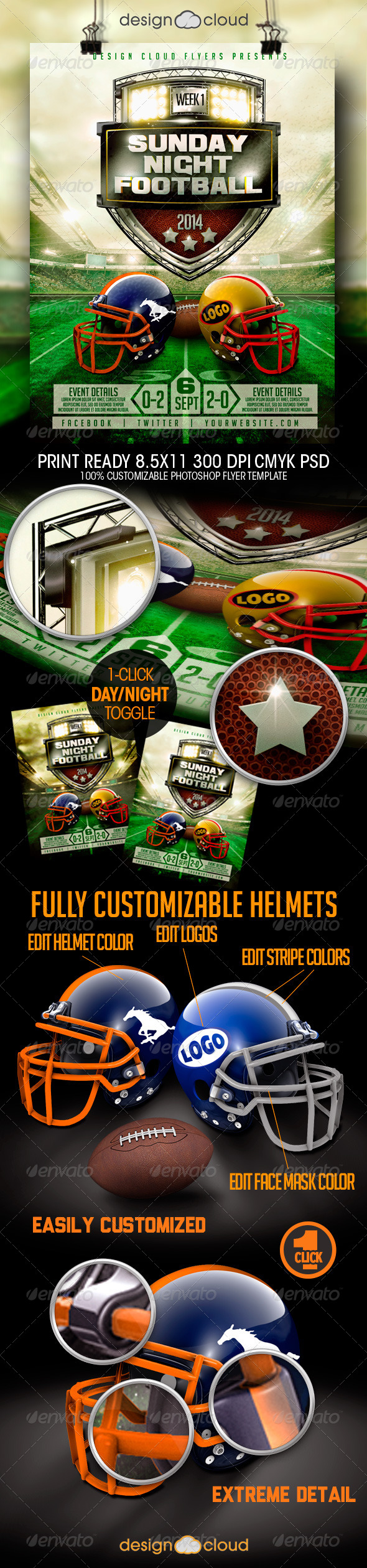 Football Game Day and Night Event Flyer Template - Sports Events