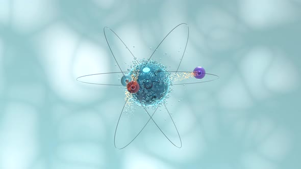 Motion of atom spheres with blue organic background. alt