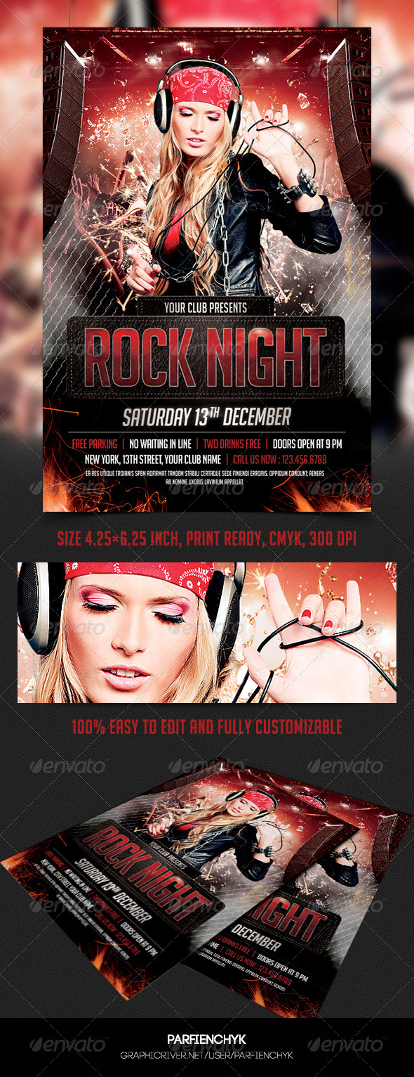 Rock Night Party Flyer Template - Clubs & Parties Events