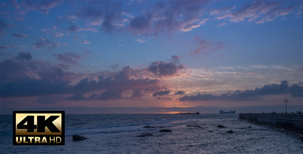 Sunset with Ferryboat on the Horizon 