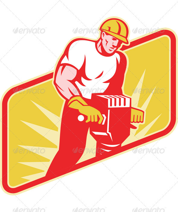 Construction Worker Drilling with Jack Hammer