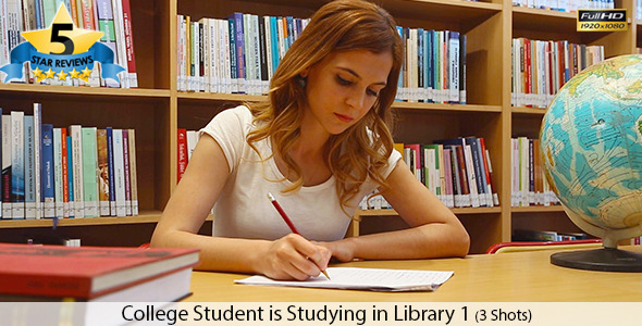 College Student is Studying in Library alt