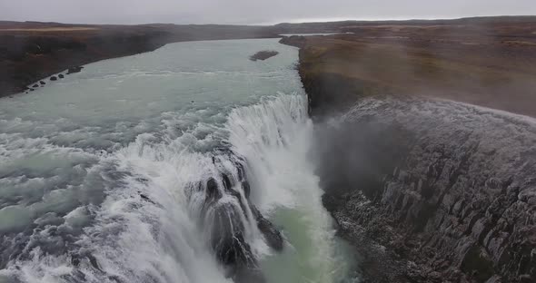 Aerial Gullfoss Waterfall In Iceland alt