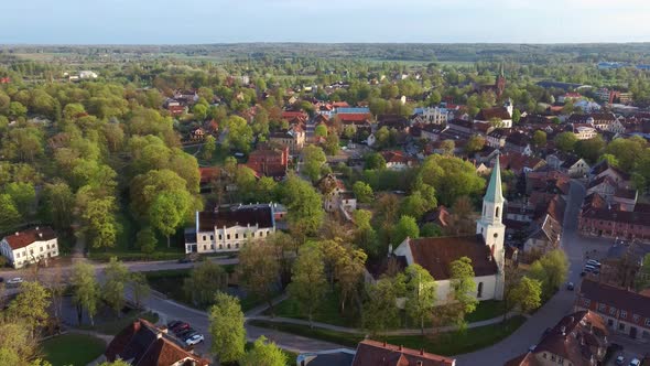 Aerial View of Kuldiga Old Town With Red Roof Tiles and Evangelical Lutheran Church of Saint Catheri alt