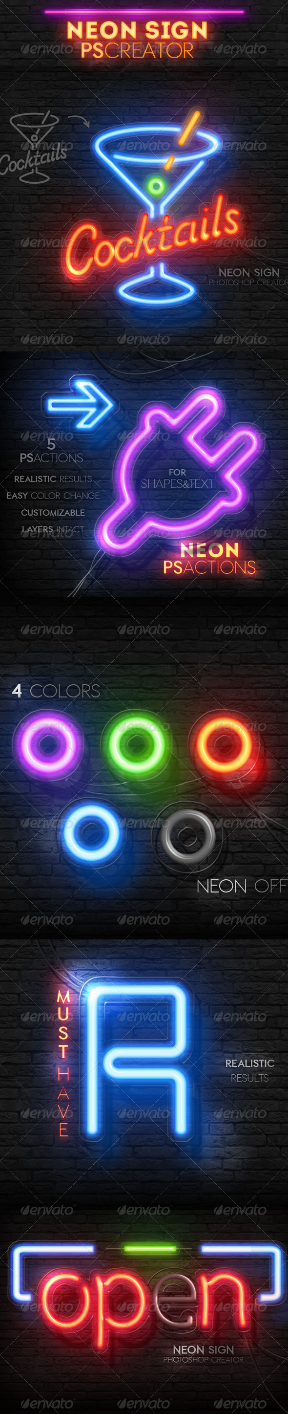 Neon Light Sign Photoshop Actions - Text Effects Actions