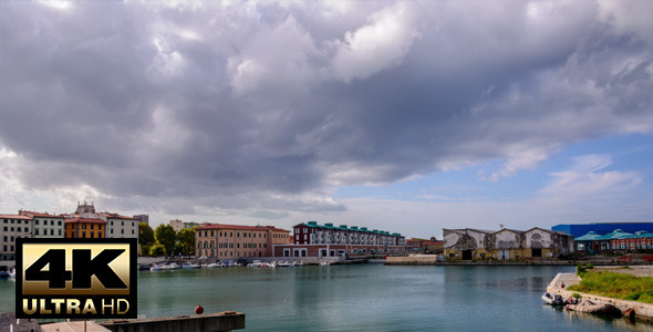 City Port with Cloudy Sky