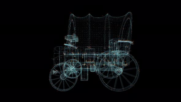 3D Seamless Loop Fiacre Carriage Hologram Wireframe
