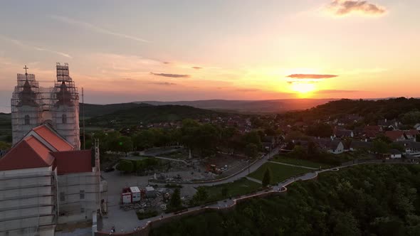 Aerial view of Tihany village in Hungary - Sunset