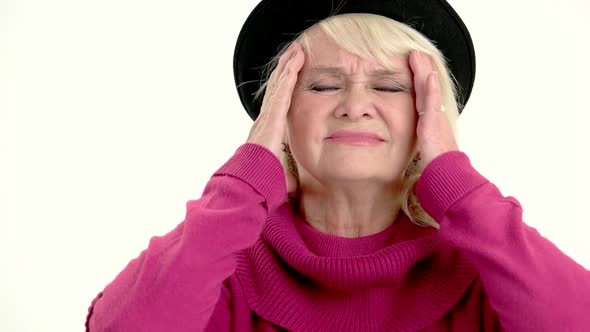Old Lady Having Headache Isolated alt