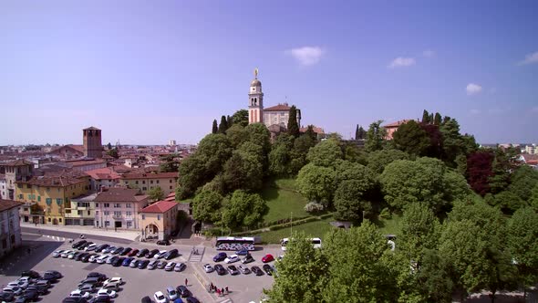 Aerial View Italy city, sunny weather and blue sky