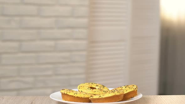 Happy Children Eating Doughnuts With Great Desire, Unhealthy Nutrition Habits alt