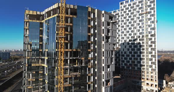 Construction of a Skyscraper in a Metropolis Aerial View