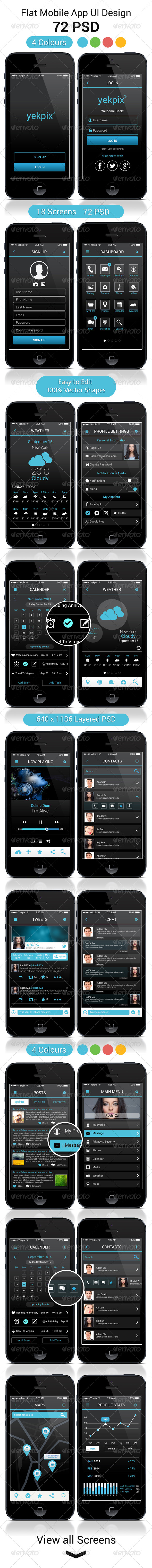 YekPix Flat Mobile App UI User Interfaces PSD - User Interfaces Web Elements
