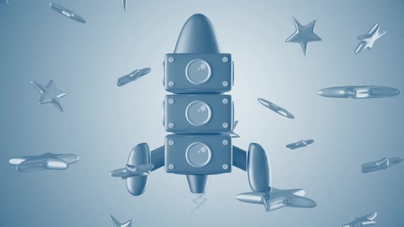 Rocket Toy Flyng Among Stars 3d Blue Kids Background