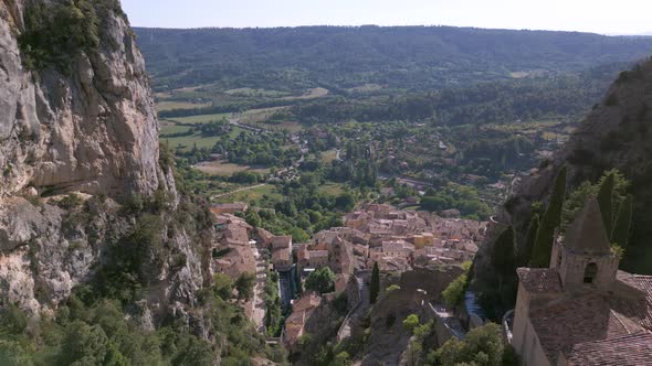 Ancient walls of Moustiers Sainte Marie village near Verdon Gorge, France alt