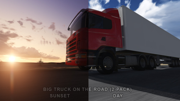 Big Truck And Highway At Sunset (2-Pack)