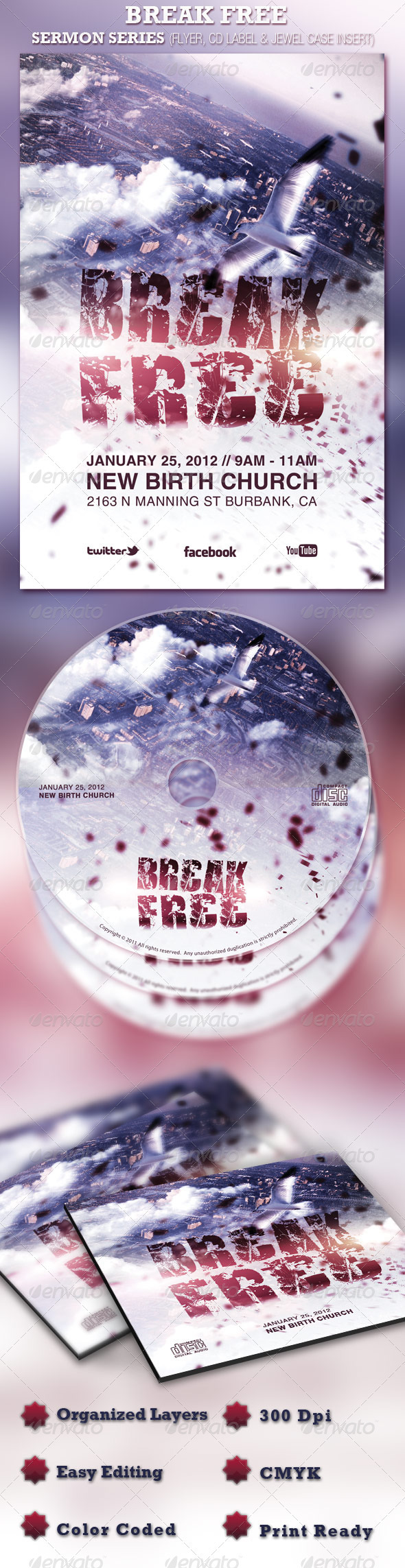 Break Free Church Flyer and CD Template - Church Flyers
