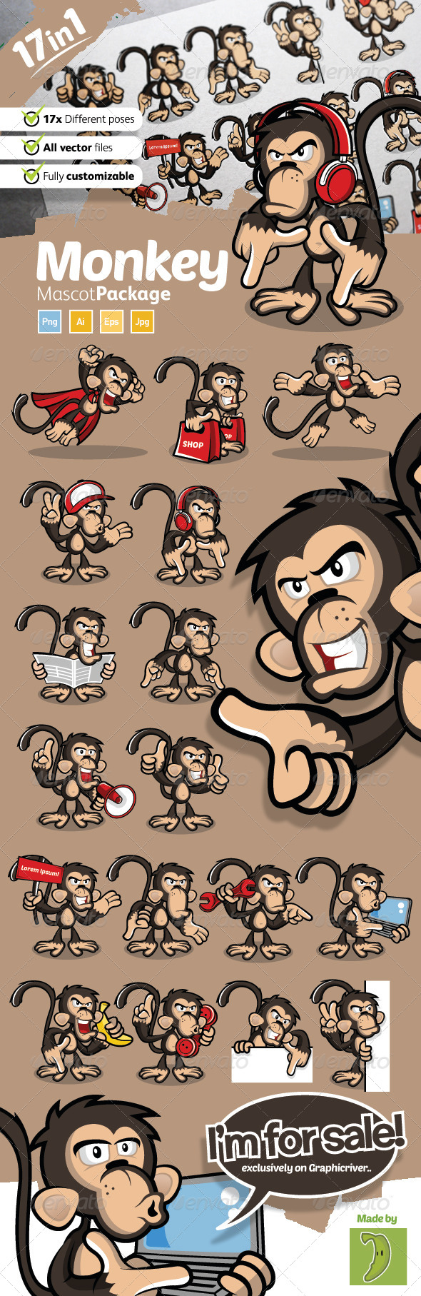 Monkey Mascot - Animals Characters