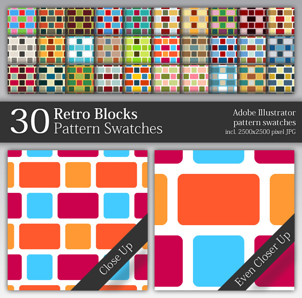 30 Retro Blocks Pattern Swatches - Abstract Textures / Fills / Patterns