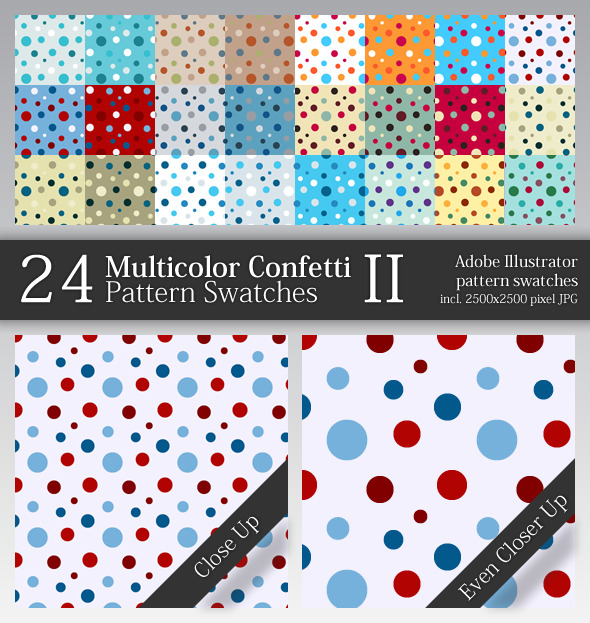 24 Multicolor Confetti Pattern Swatches II - Abstract Textures / Fills / Patterns